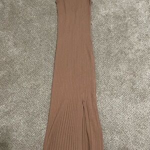 Pink Rose Tan Pleated Bodycon Maxi Dress